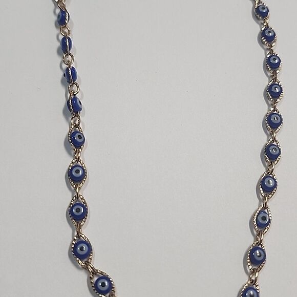 Gold Tone Blue Evil Eye Necklace - Picture 2 of 3